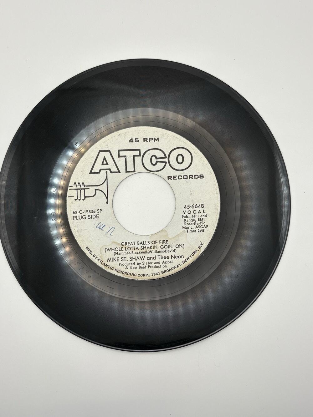 Mike St Shaw Thee Neon Great Balls Of Fire ATCO 45-6648 Promo Garage Psych 45